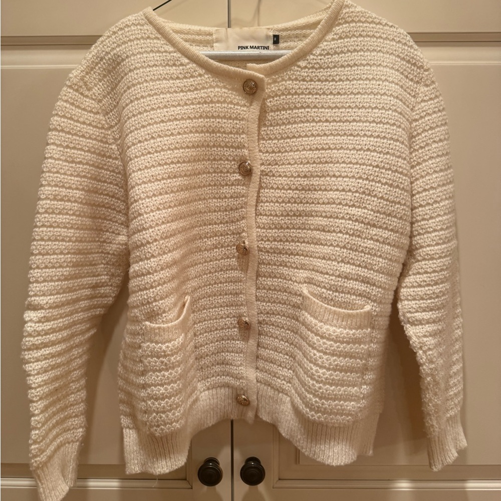 Pink Martini Cream Sweater with Gold Buttons